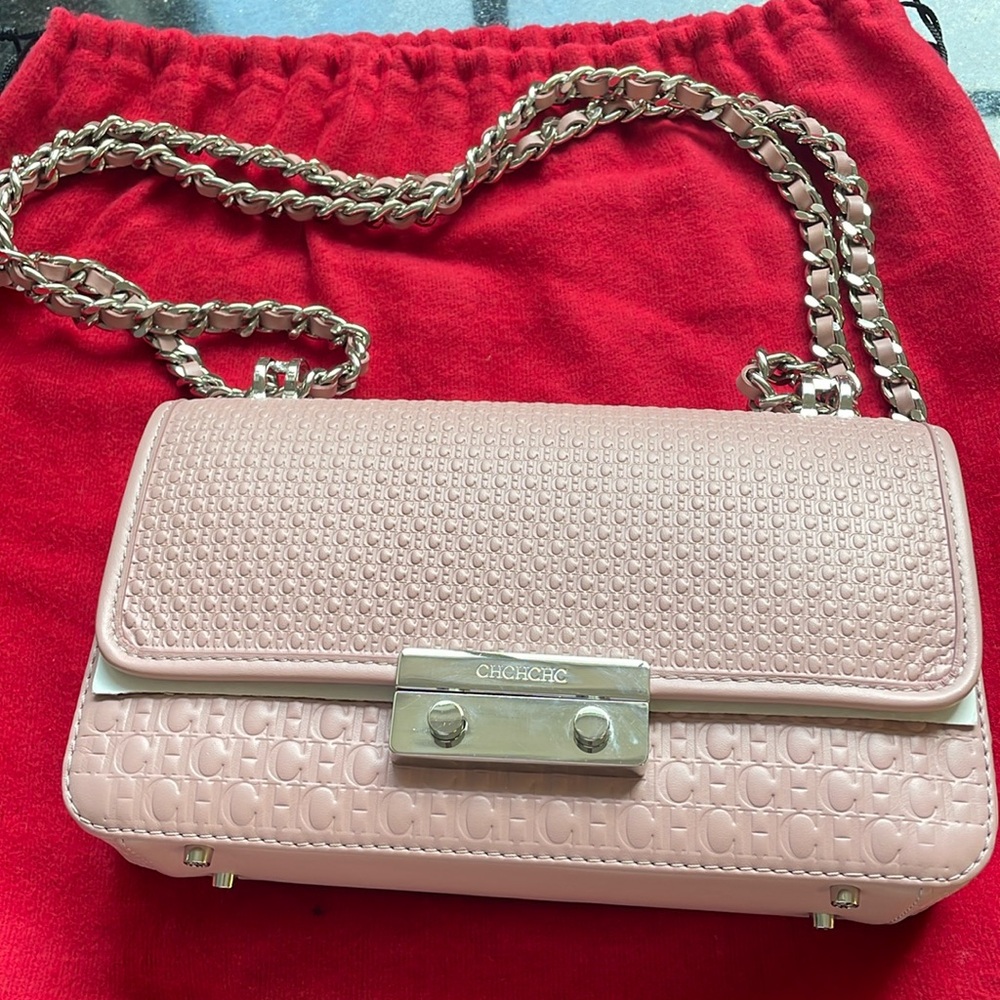 Carolina Herrera Pink Quilted Crossbody Bag with Chain Strap